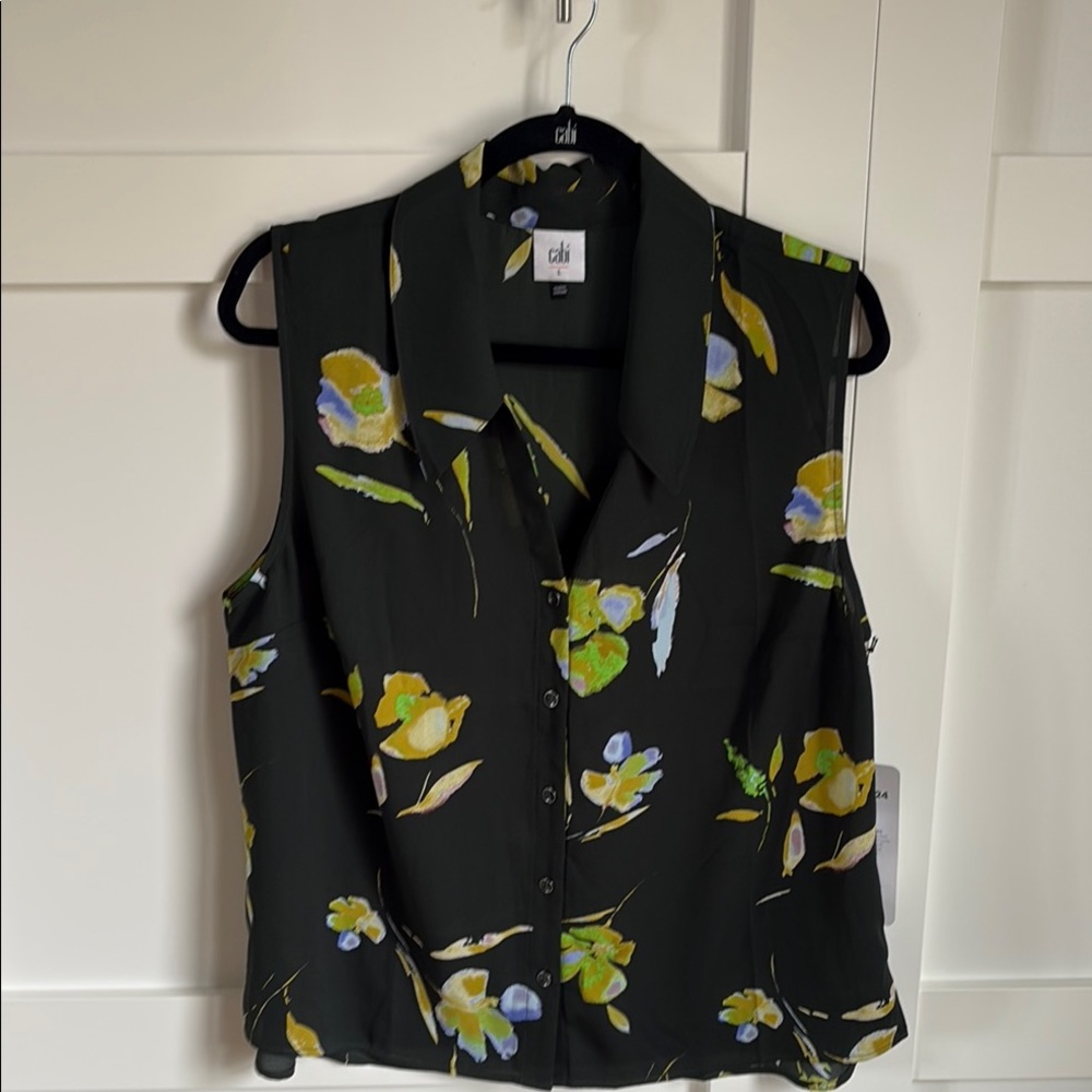 CAbi Placid Top, floral sleeveless blouse